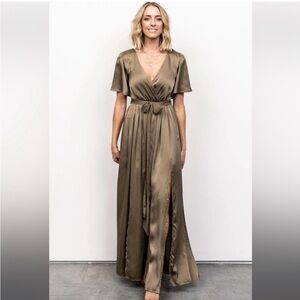 Baltic born olive green satin Wrap Dress
